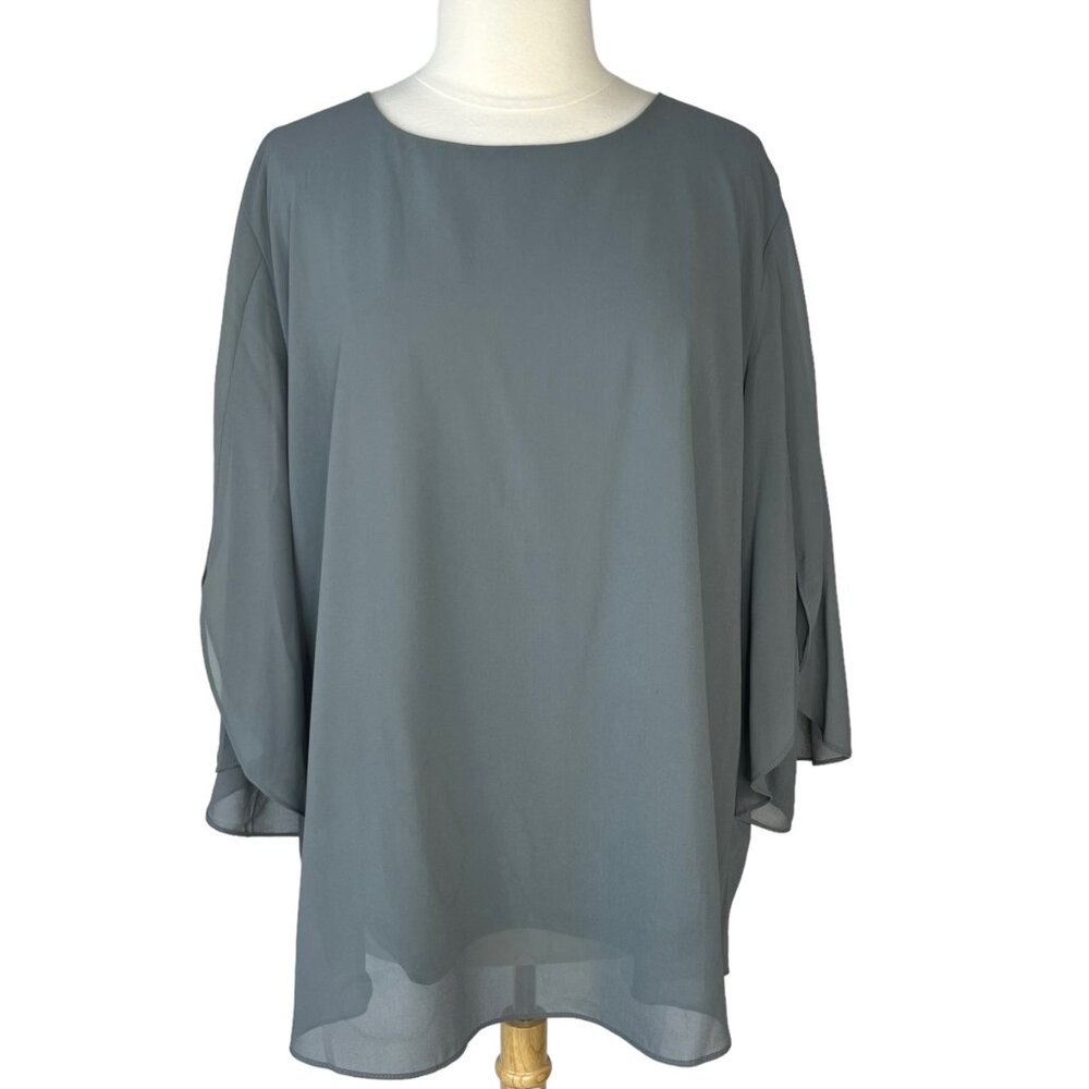 Acevog Womens Chiffon Blouse Green Long Sleeves Back Zip Lined XXXXL 4XL New
